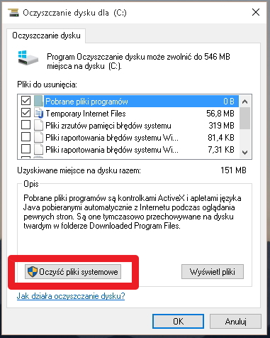 Czyszczenie plików systemowych w Windows 10